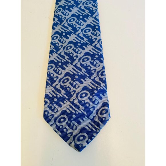 Vintage Blue Abstract Necktie, 1960s / 1970s Abstract Design Tie, Costume Design - Picture 4 of 8